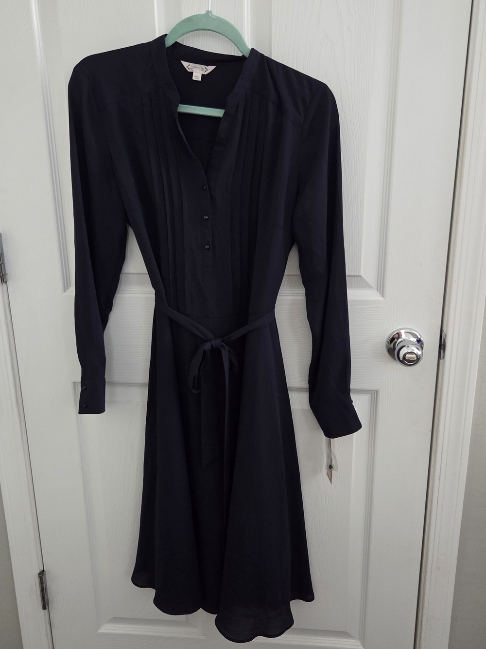 Nanette Lepore Navy Long-Sleeve Pintuck Shirt Dress with Tie
